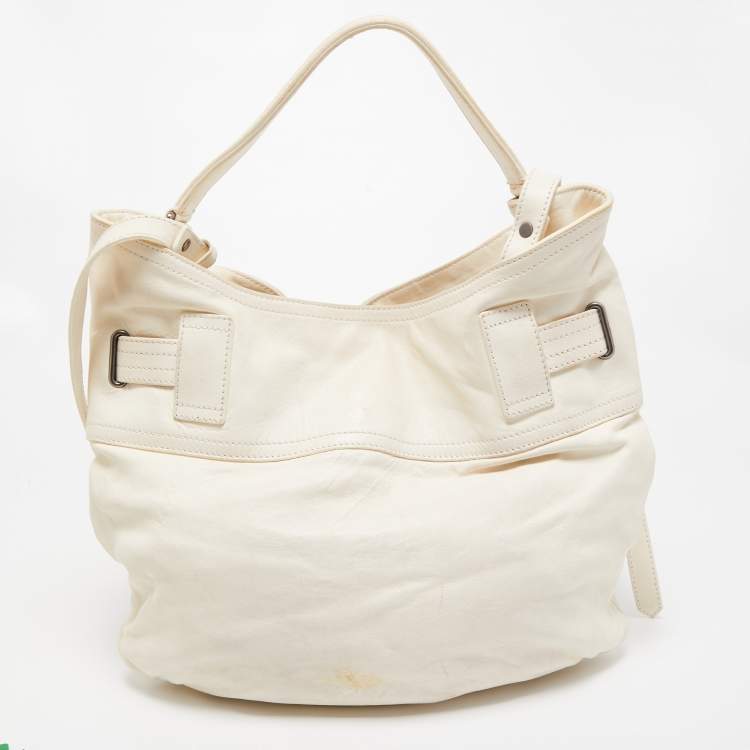 Pre Owned Burberry White Leather Crompton Shoulder Bag
