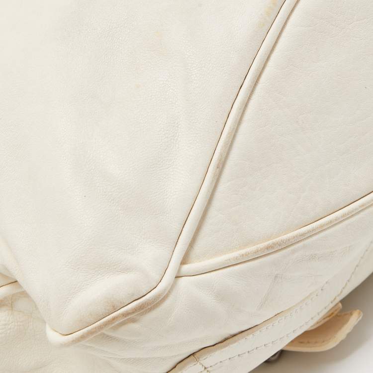 Pre Owned Burberry White Leather Crompton Shoulder Bag