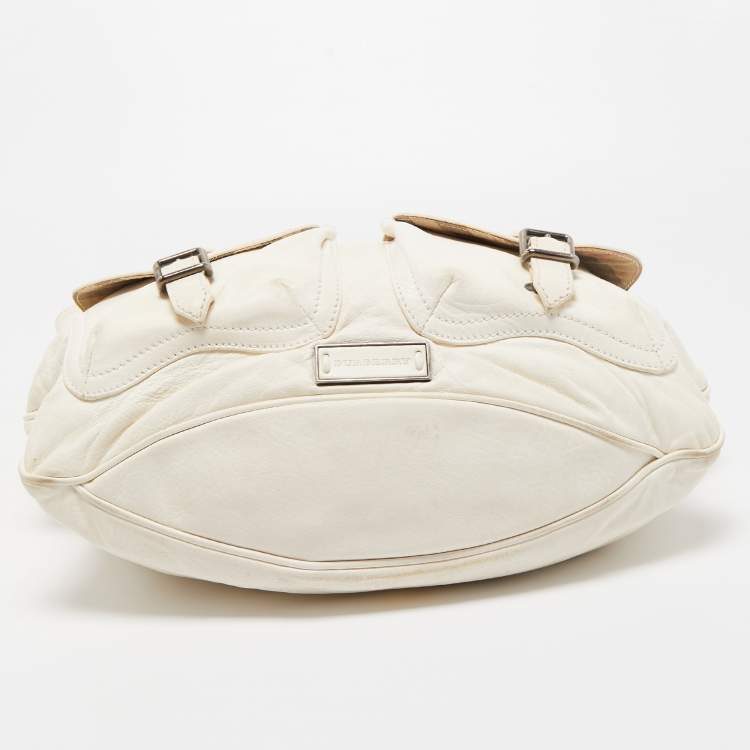 Pre Owned Burberry White Leather Crompton Shoulder Bag