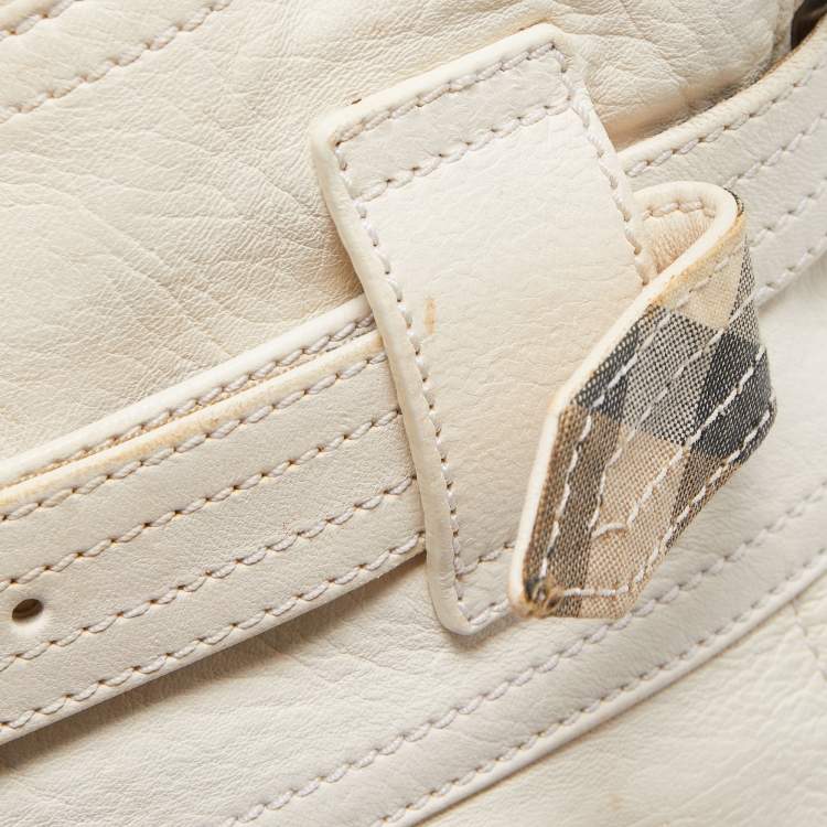 Pre Owned Burberry White Leather Crompton Shoulder Bag