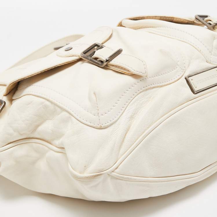 Pre Owned Burberry White Leather Crompton Shoulder Bag