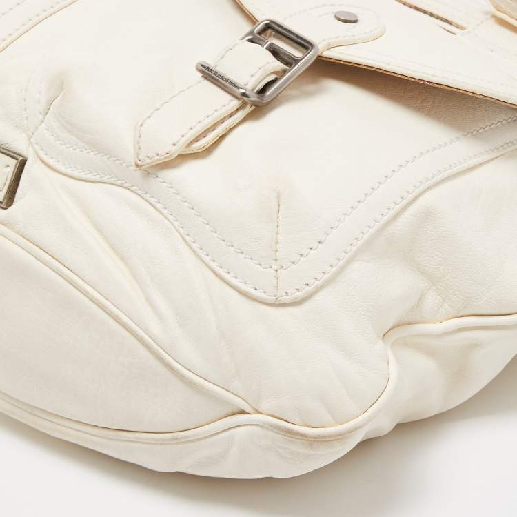 Pre Owned Burberry White Leather Crompton Shoulder Bag