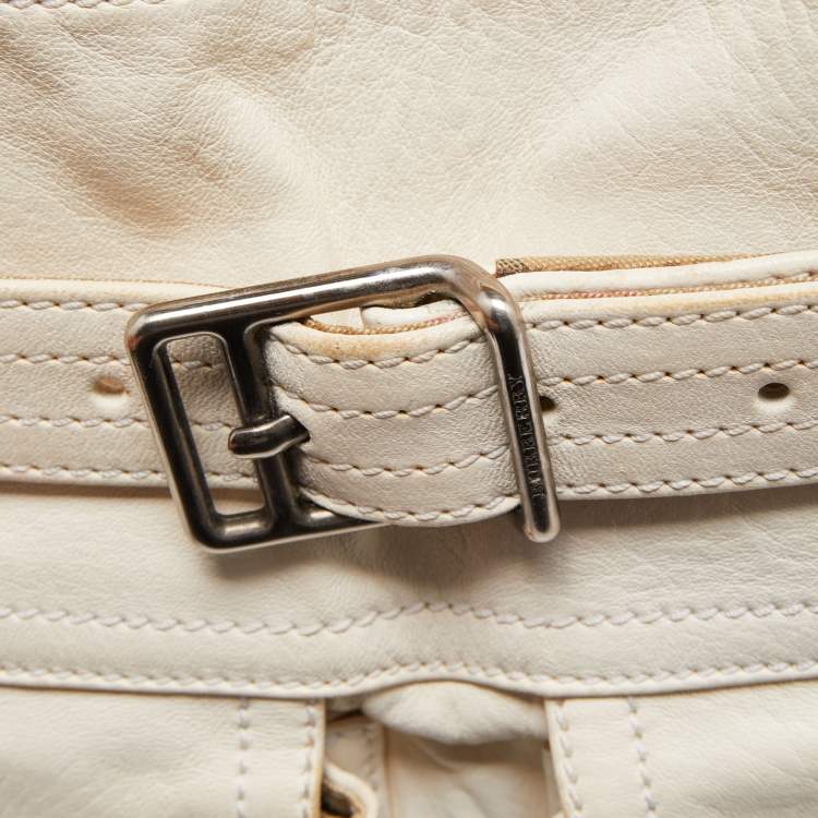 Pre Owned Burberry White Leather Crompton Shoulder Bag