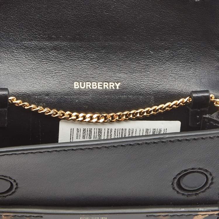 Pre Owned Burberry Black/Brown Leopard Print Leather Jody Chain Card Case