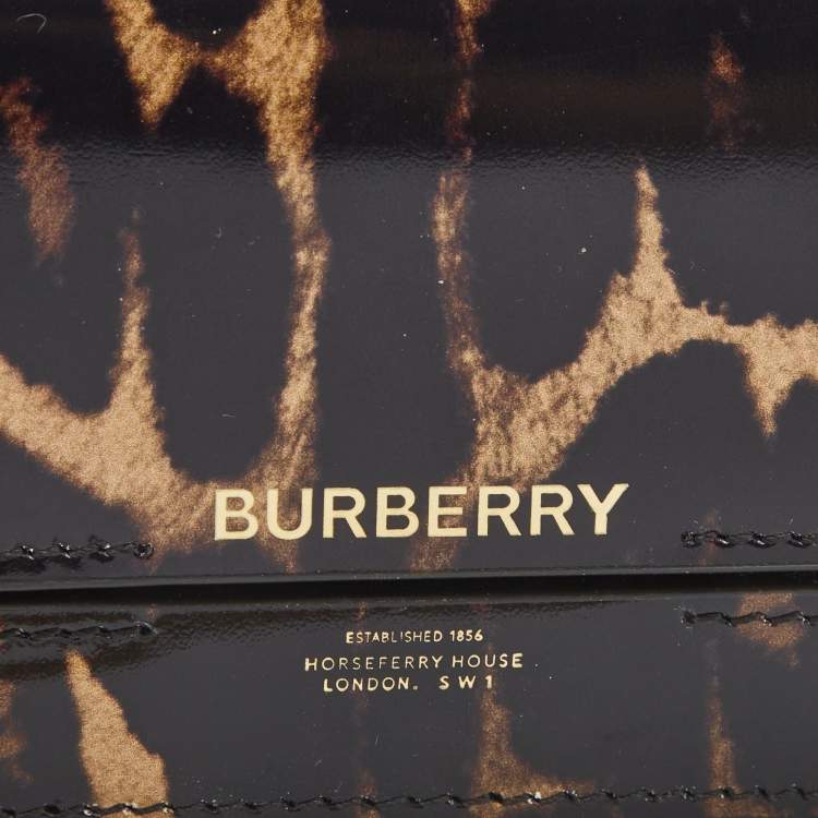 Pre Owned Burberry Black/Brown Leopard Print Leather Jody Chain Card Case
