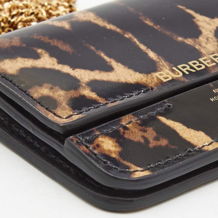 Pre Owned Burberry Black/Brown Leopard Print Leather Jody Chain Card Case