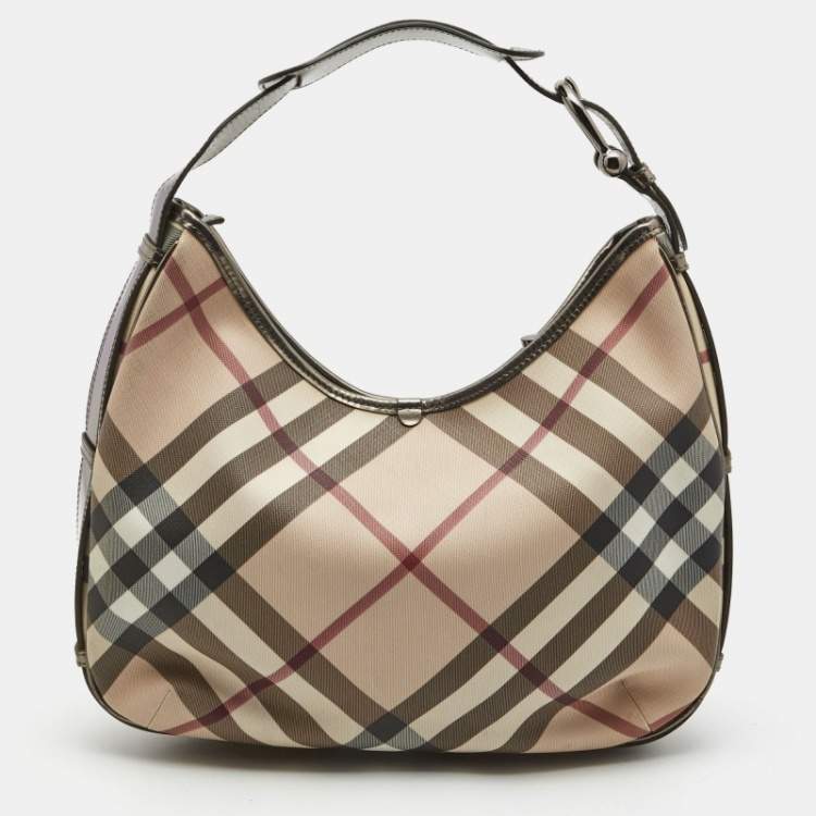 Pre Owned Burberry Beige Supernova Coated Canvas Barton Hobo