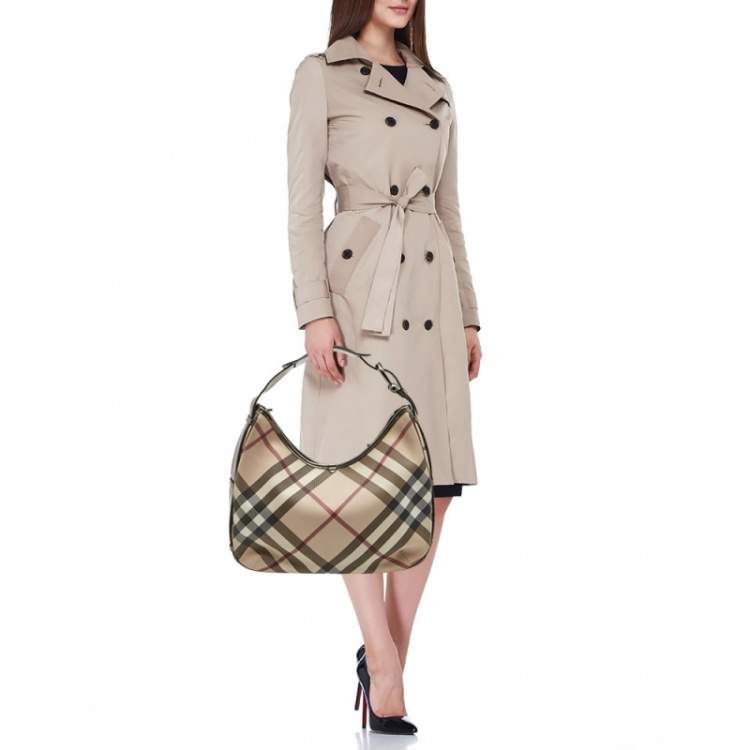 Pre Owned Burberry Beige Supernova Coated Canvas Barton Hobo