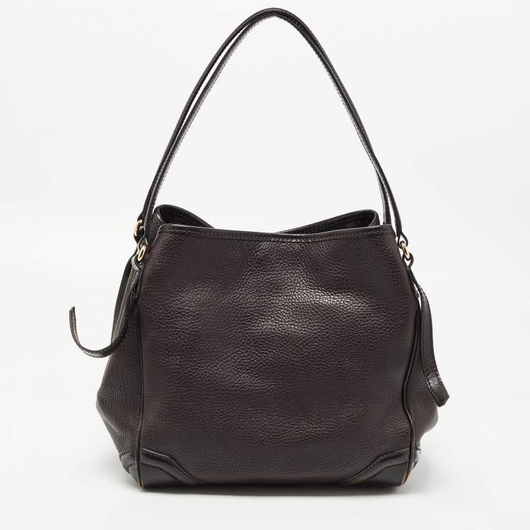 Pre Owned Burberry Dark Brown Grain Leather Canterbury Tote