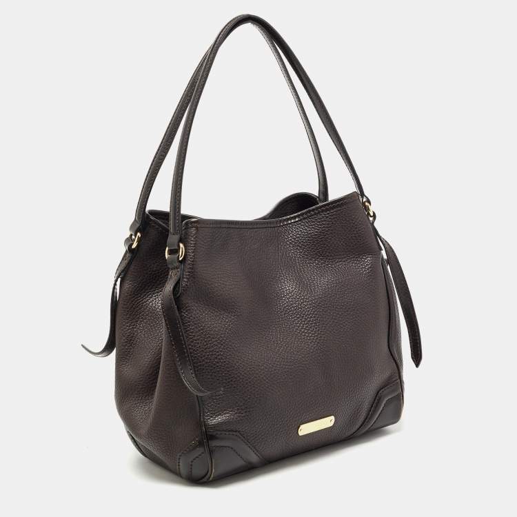 Pre Owned Burberry Dark Brown Grain Leather Canterbury Tote