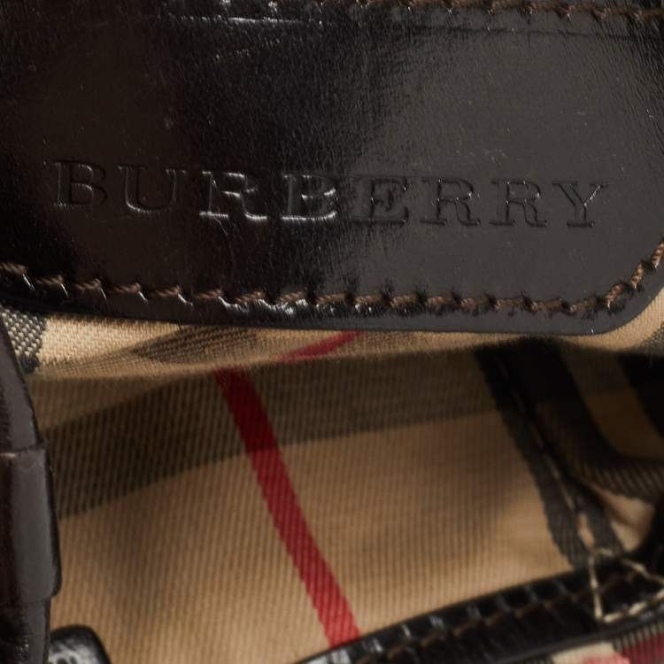 Pre Owned Burberry Dark Brown Grain Leather Canterbury Tote