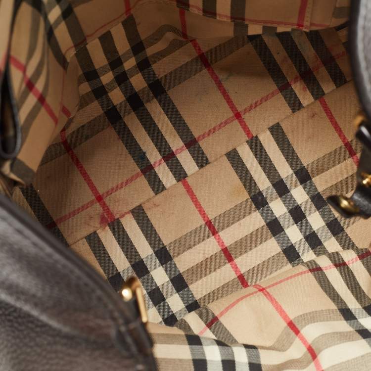 Pre Owned Burberry Dark Brown Grain Leather Canterbury Tote