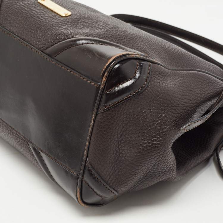 Pre Owned Burberry Dark Brown Grain Leather Canterbury Tote