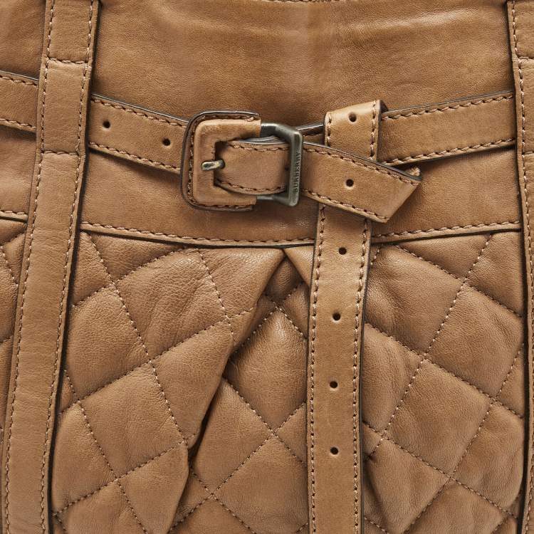 Pre Owned Burberry Brown Quilted Leather Buckle Tote