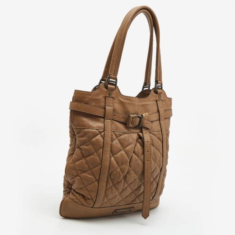 Pre Owned Burberry Brown Quilted Leather Buckle Tote