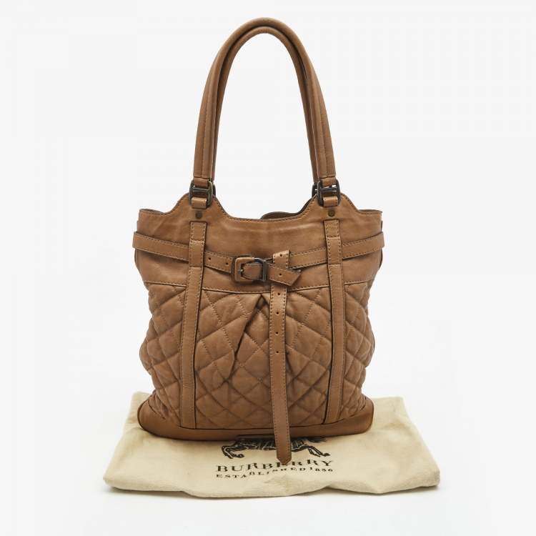 Pre Owned Burberry Brown Quilted Leather Buckle Tote