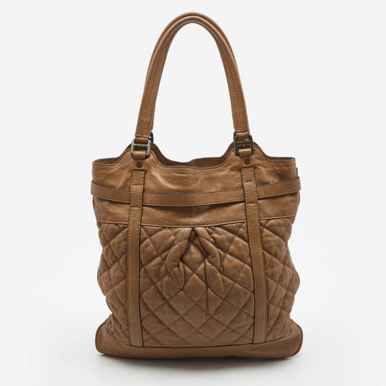 Pre Owned Burberry Brown Quilted Leather Buckle Tote