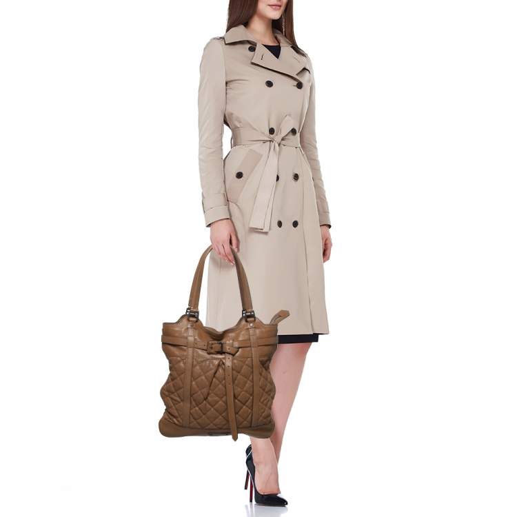 Pre Owned Burberry Brown Quilted Leather Buckle Tote