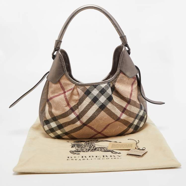 Pre Owned Burberry Dark Nickel/Beige Supernova PVC and Leather Small Brooklyn Hobo