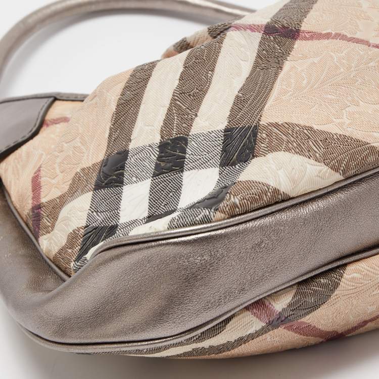 Pre Owned Burberry Dark Nickel/Beige Supernova PVC and Leather Small Brooklyn Hobo