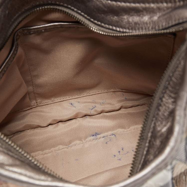 Pre Owned Burberry Dark Nickel/Beige Supernova PVC and Leather Small Brooklyn Hobo