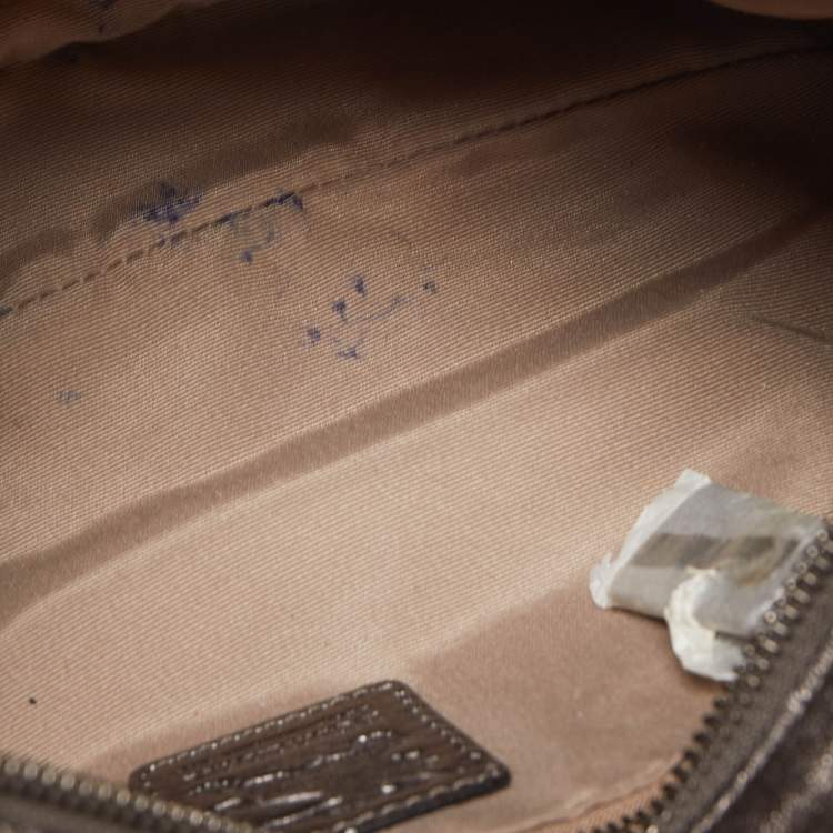 Pre Owned Burberry Dark Nickel/Beige Supernova PVC and Leather Small Brooklyn Hobo