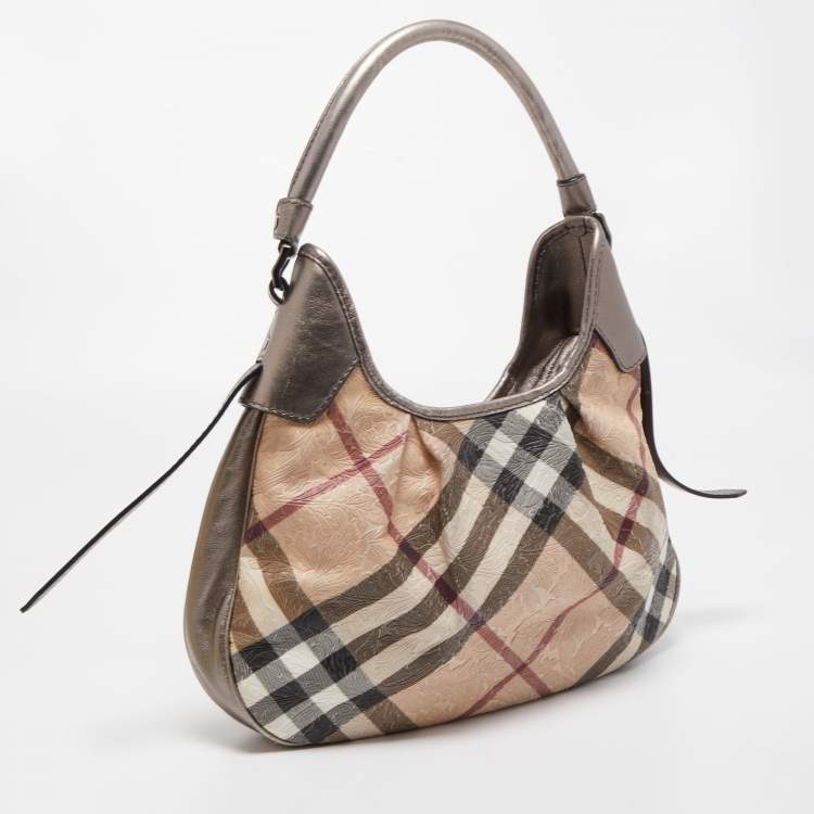 Pre Owned Burberry Dark Nickel/Beige Supernova PVC and Leather Small Brooklyn Hobo