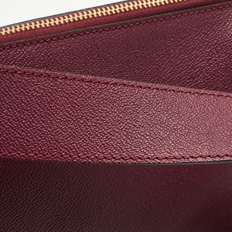 Pre Owned Burberry Burgundy Leather And House Check Fabric Helmsley Crossbody Bag