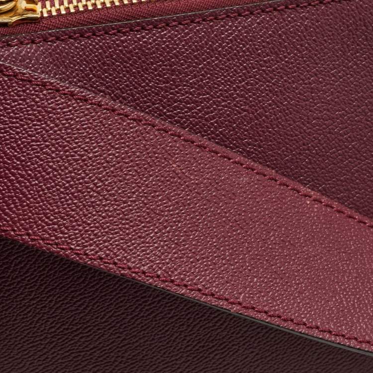 Pre Owned Burberry Burgundy Leather And House Check Fabric Helmsley Crossbody Bag