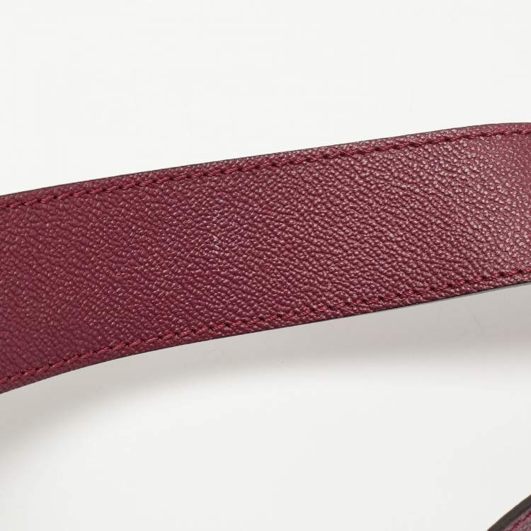 Pre Owned Burberry Burgundy Leather And House Check Fabric Helmsley Crossbody Bag