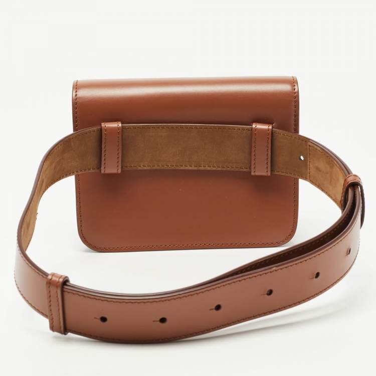 Pre Owned Burberry Brown Leather Mini TB Belt Bag