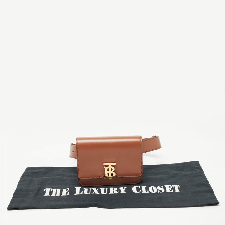 Pre Owned Burberry Brown Leather Mini TB Belt Bag