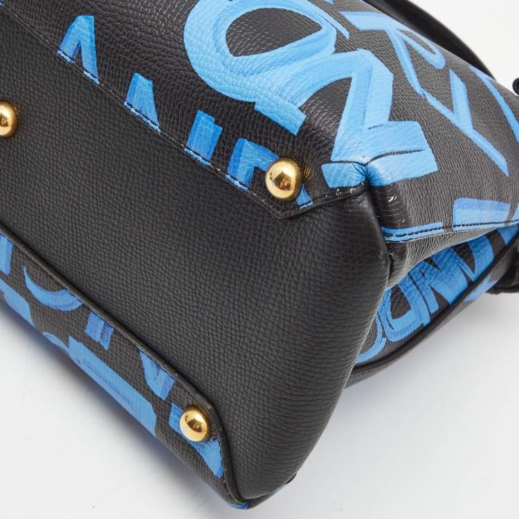 Pre Owned Burberry Black/Blue Leather Medium Graffiti Banner Tote