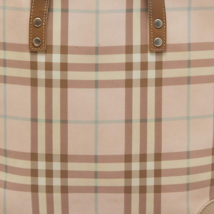 Pre Owned Burberry Pink/Beige House Check PVC and Leather Tote