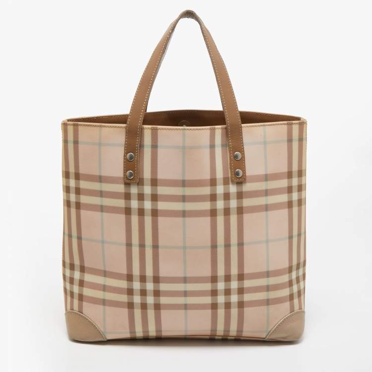 Pre Owned Burberry Pink/Beige House Check PVC and Leather Tote