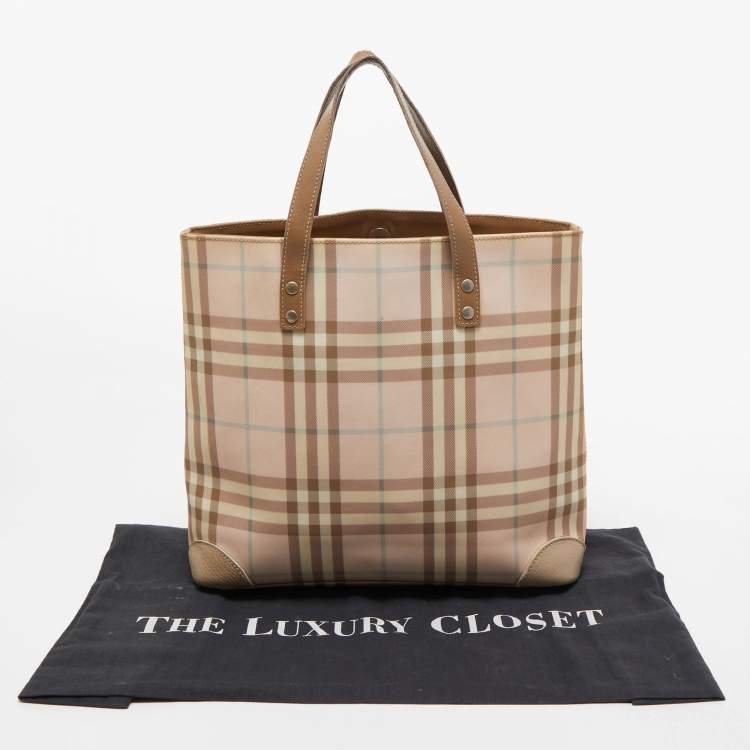 Pre Owned Burberry Pink/Beige House Check PVC and Leather Tote