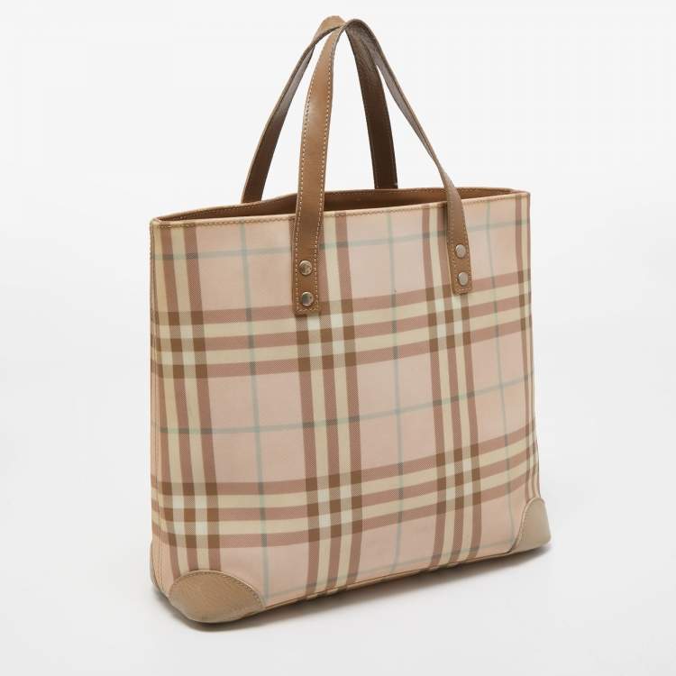 Pre Owned Burberry Pink/Beige House Check PVC and Leather Tote