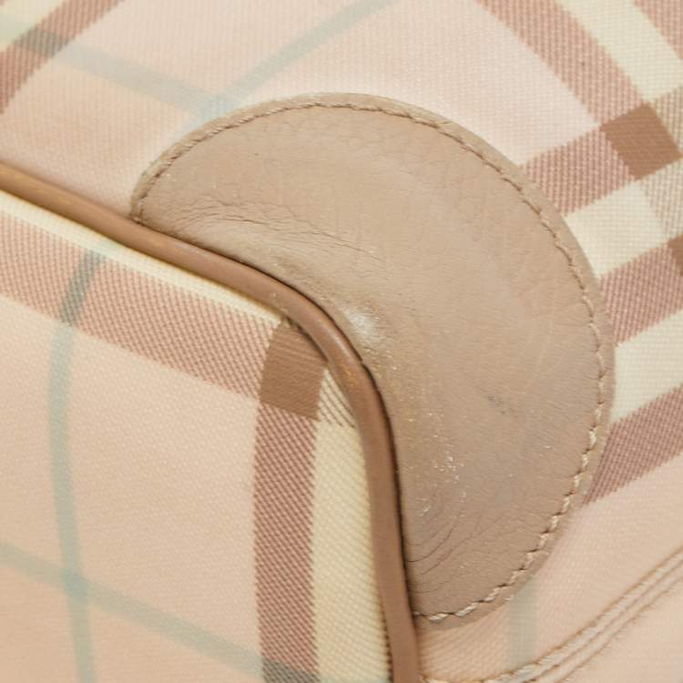 Pre Owned Burberry Pink/Beige House Check PVC and Leather Tote