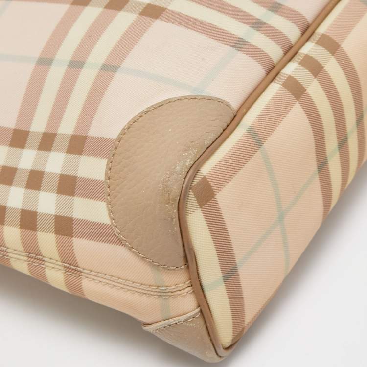 Pre Owned Burberry Pink/Beige House Check PVC and Leather Tote