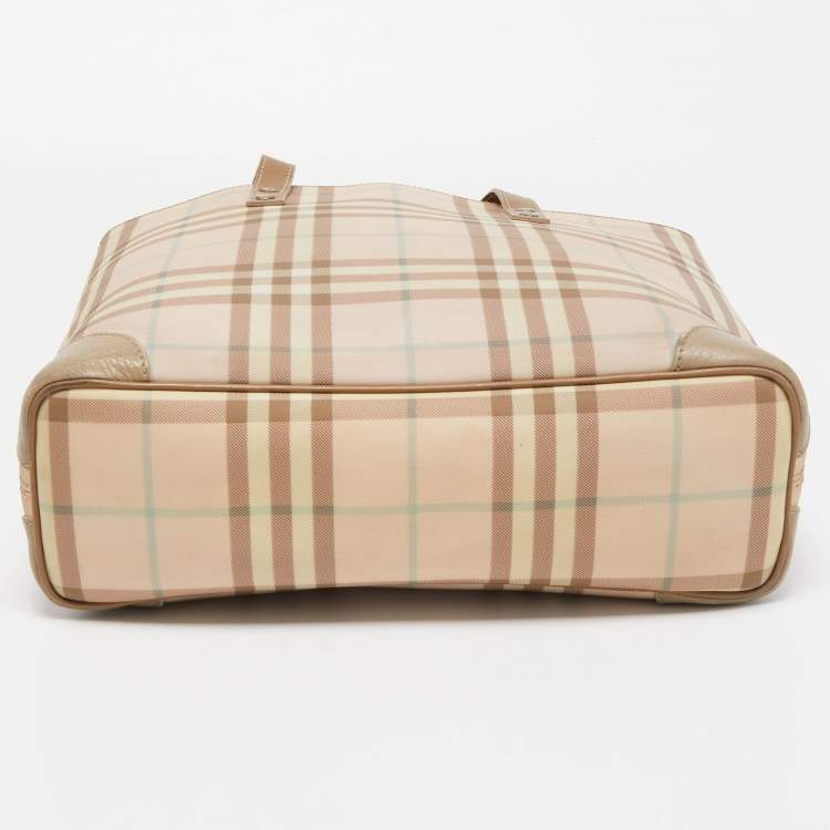 Pre Owned Burberry Pink/Beige House Check PVC and Leather Tote