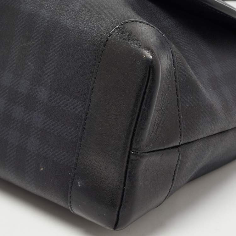 Pre Owned Burberry Black Beat Check Coated Canvas and Leather Flap Shoulder Bag