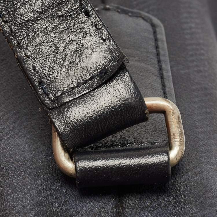 Pre Owned Burberry Black Beat Check Coated Canvas and Leather Flap Shoulder Bag