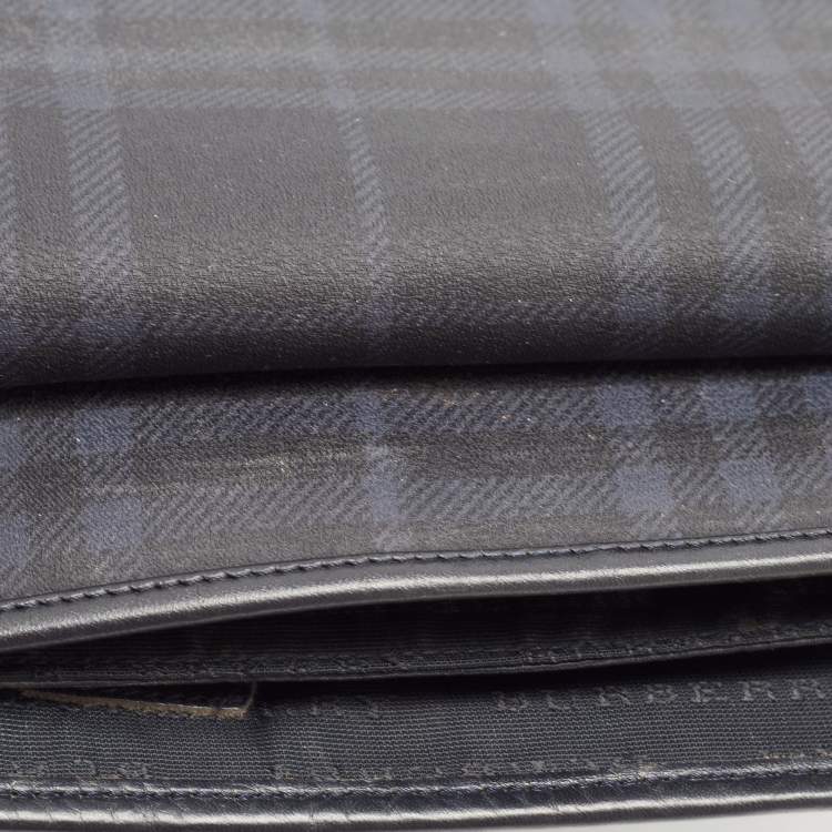 Pre Owned Burberry Black Beat Check Coated Canvas and Leather Flap Shoulder Bag