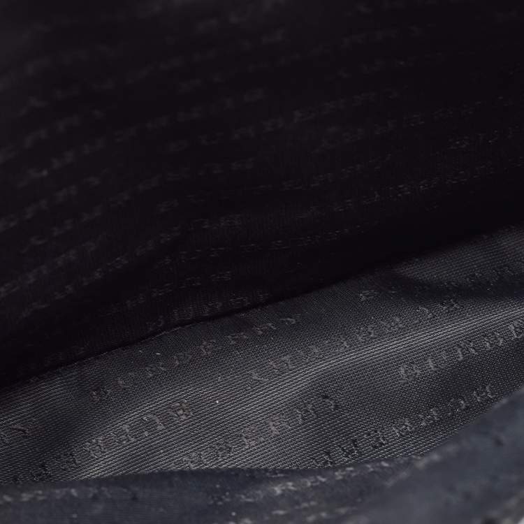 Pre Owned Burberry Black Beat Check Coated Canvas and Leather Flap Shoulder Bag