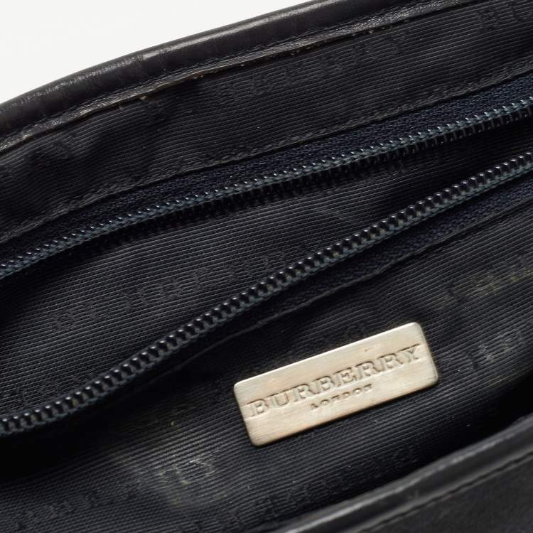 Pre Owned Burberry Black Beat Check Coated Canvas and Leather Flap Shoulder Bag