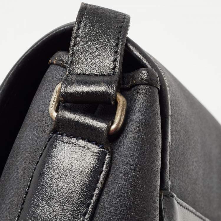 Pre Owned Burberry Black Beat Check Coated Canvas and Leather Flap Shoulder Bag