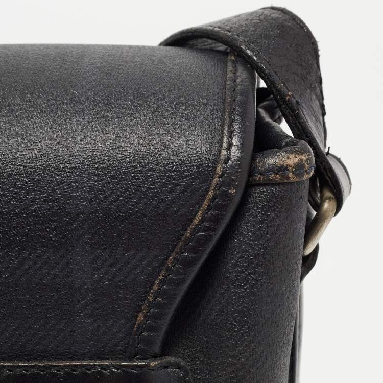 Pre Owned Burberry Black Beat Check Coated Canvas and Leather Flap Shoulder Bag