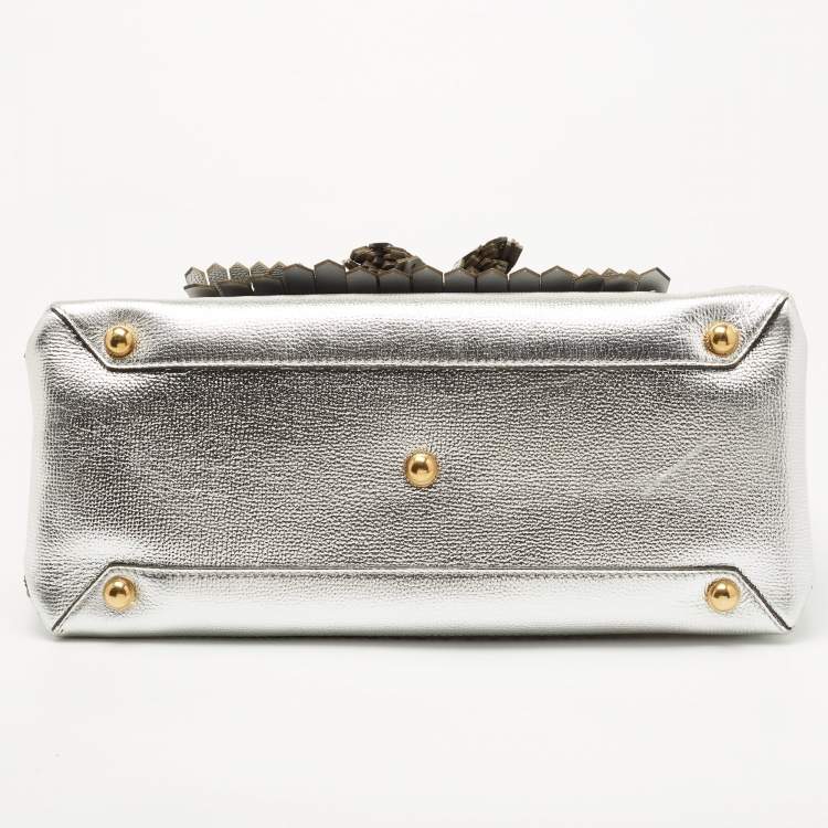 Pre Owned Burberry Silver Leather Brogues Banner Fringe Tote