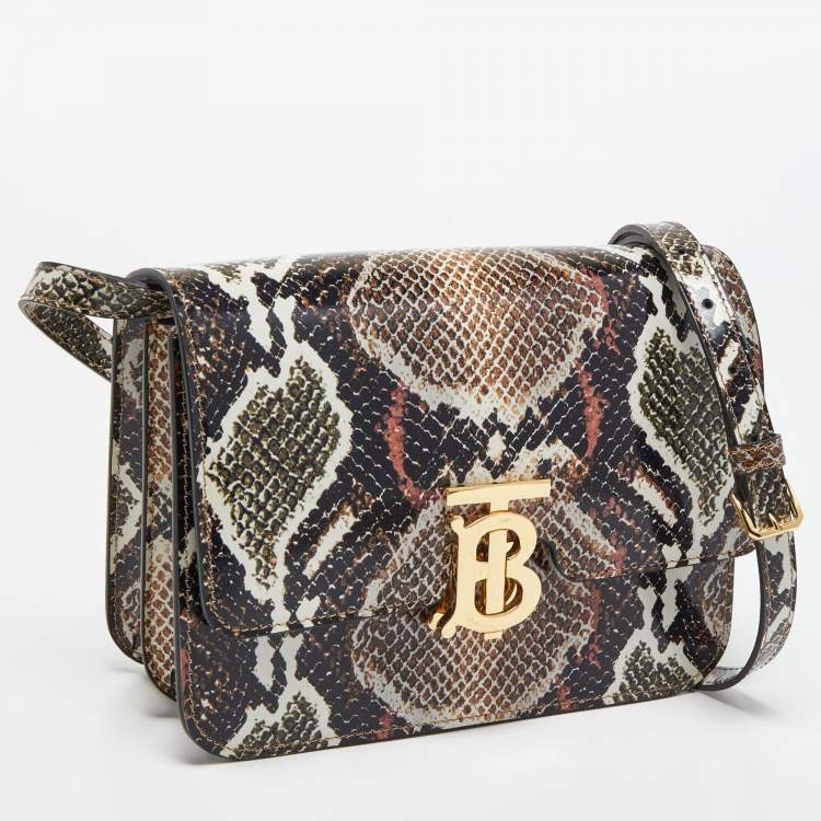 Pre Owned Burberry Multicolor Snake Print Leather Small TB Shoulder Bag