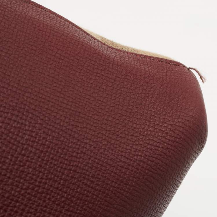 Pre Owned Burberry Burgundy Leather and House Check Fabric Medium Banner Tote